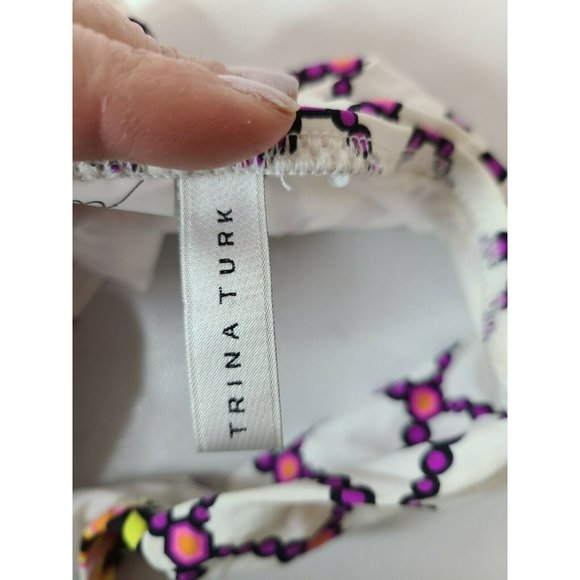 Trina Turk White Purple Shirred Side Hipster Kon Tiki Bikini Bottom Sz 4 - Picture 5 of 7